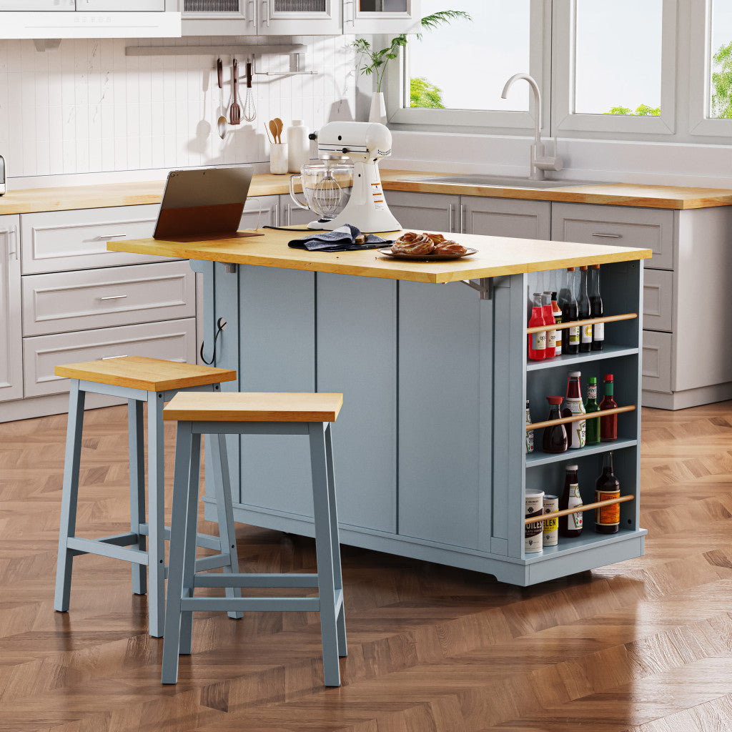 53" Light Blue Wood Rolling Kitchen Island With Storage-1