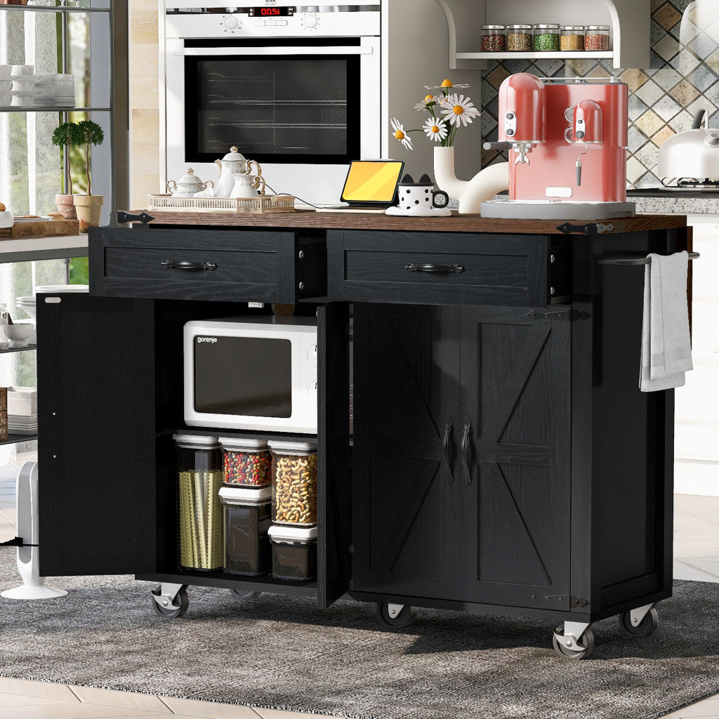 54" Black Wood Rolling Kitchen Island-0