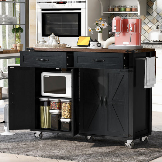 54" Black Wood Rolling Kitchen Island-0