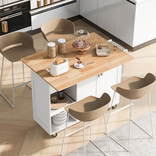 49" White Wood Rolling Kitchen Island With Storage-0