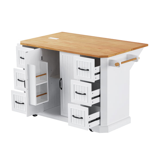 56" White Wood Rolling Kitchen Island-0