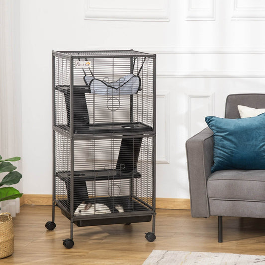 Large Metal 4 Tiers Small Animal Cage With Hammock, Removable Tray, Extra Space For Ferrets Chinchillas, Gray