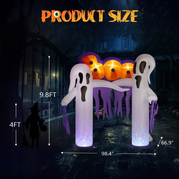 9.8ft White Ghost Arch 3 LED Lights And 2 Colorful Light Plates Halloween Inflatable Decoration