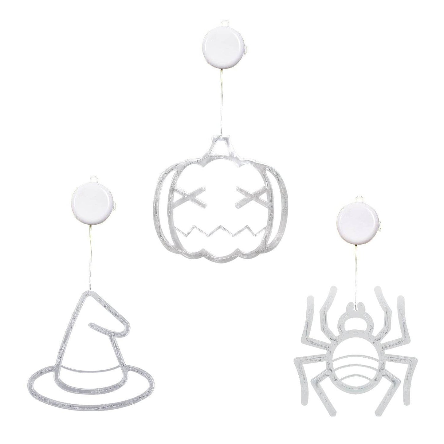 Set Of 3 Pack Halloween Window Light Spider Witch Hat Pumpkin With Orange Light Hanging Halloween Decoration Light With Suction Cup Hanging Holes