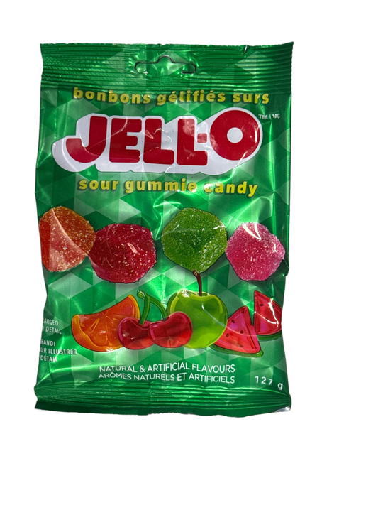 JELL-O Sour Gummy Candy Cubes 127G - Canadian Edition