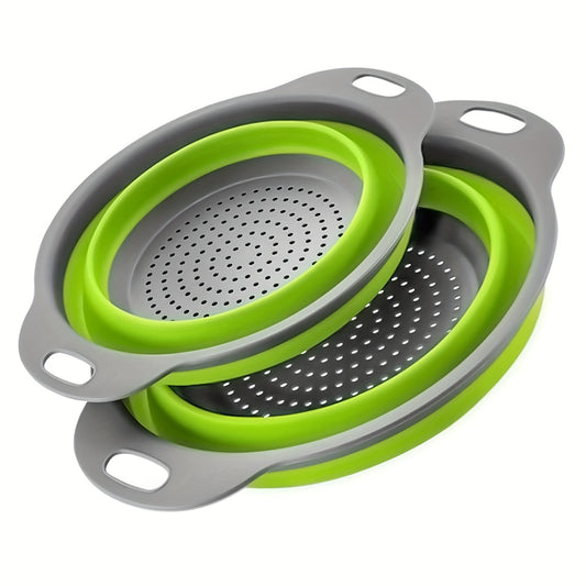 1/2pcs Silicone Collapsible Colander Set - 2 Round Strainers for Draining Pasta, Spaghetti, Salad, Vegetables and Fruits - Large and Small Sizes - Sink Strainers for Kitchen - Useful Kitchen Gadget