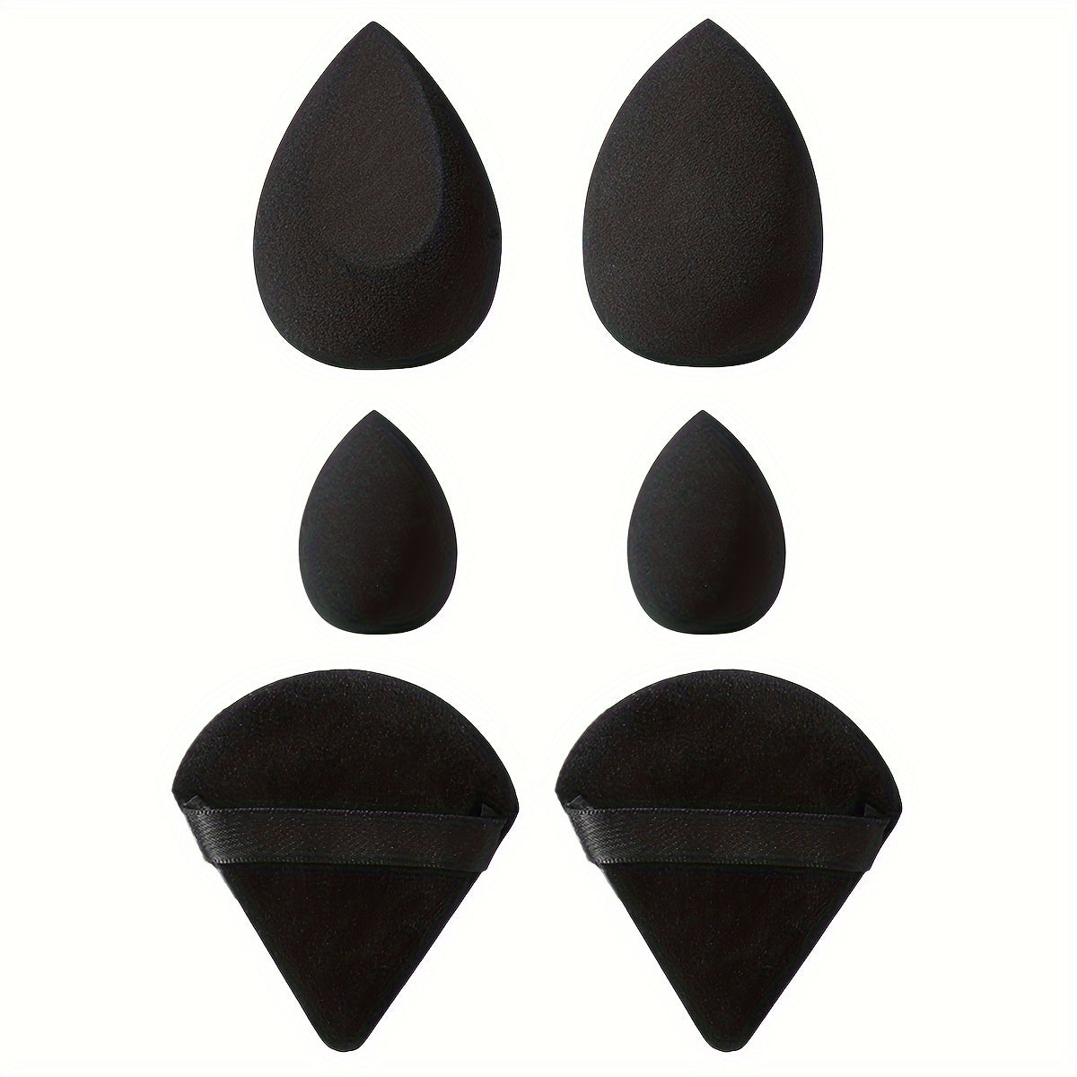 6pcs Face Makeup Sponge Puff Set, 2pcs Large Makeup Sponge & 2pcs Mini Makeup Beauty Blender & 2pcs Fan-shaped Soft Velvet Makeup Puffs, Flawless For Liquid Cream Powder, Ideal For Makeup Beginner, Black