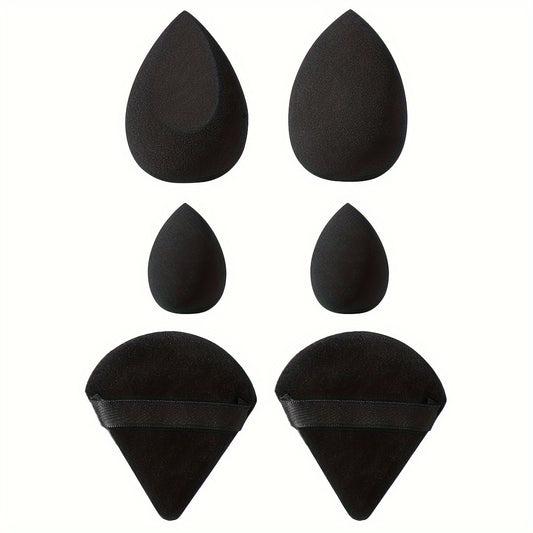6pcs Face Makeup Sponge Puff Set, 2pcs Large Makeup Sponge & 2pcs Mini Makeup Beauty Blender & 2pcs Fan-shaped Soft Velvet Makeup Puffs, Flawless For Liquid Cream Powder, Ideal For Makeup Beginner, Black
