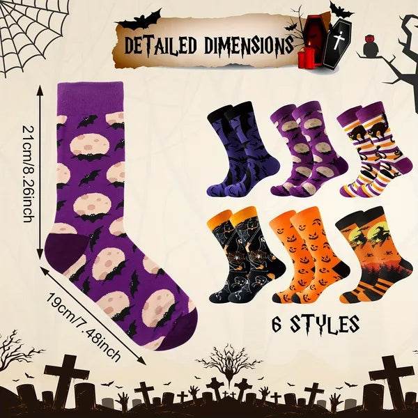 6 Pairs Halloween Christmas Socks For Men Women Girls Funny Pumkin Spider Black Cat Cotton Sock Set