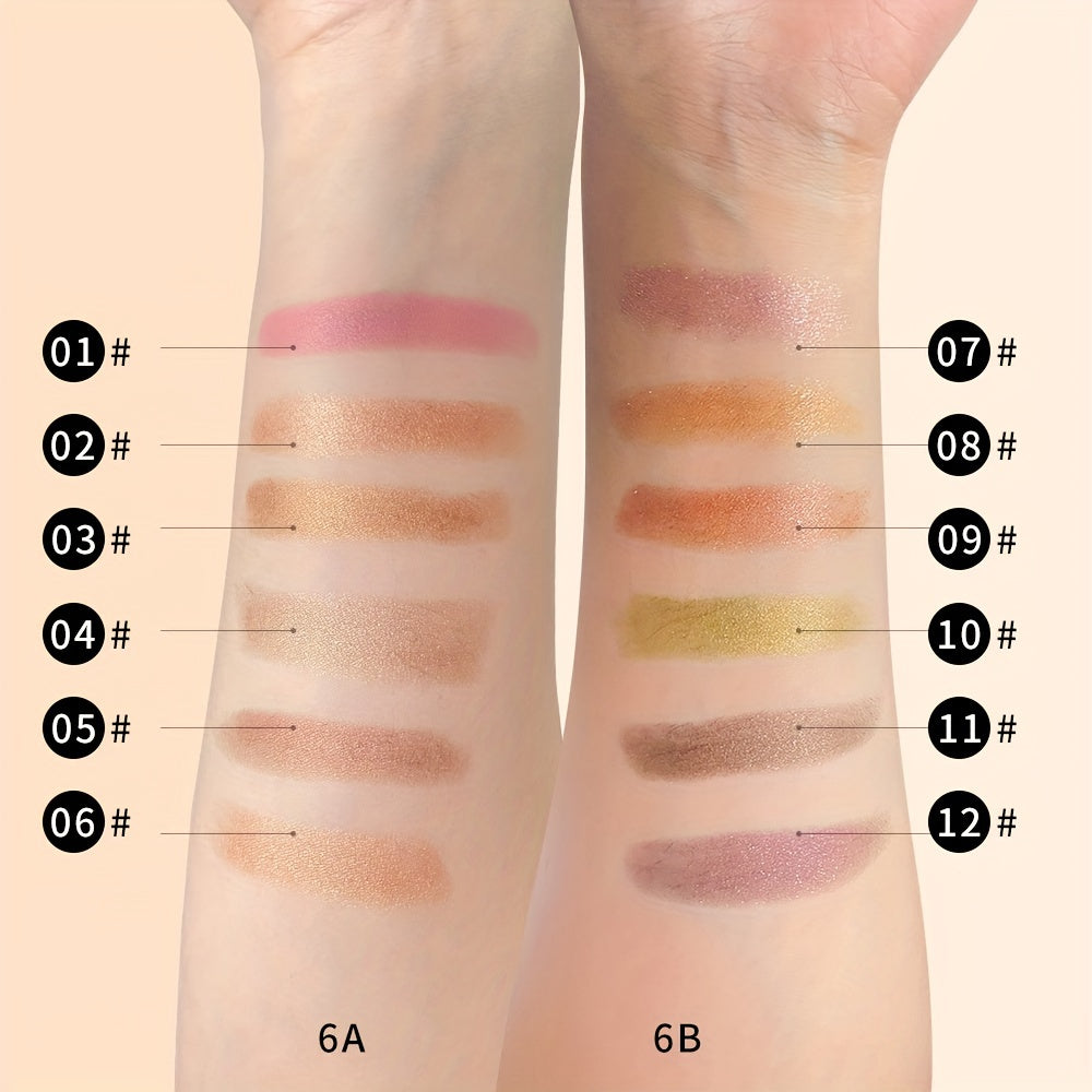 12 Color Eyeshadow Stick, Colorful Pearly Glitter Eyeshadow, Highlighter Swivel Eyeshadow Stick, Brightening Eyelid Waterproof Eyeshadow Makeup With Brush Head For Music Festival