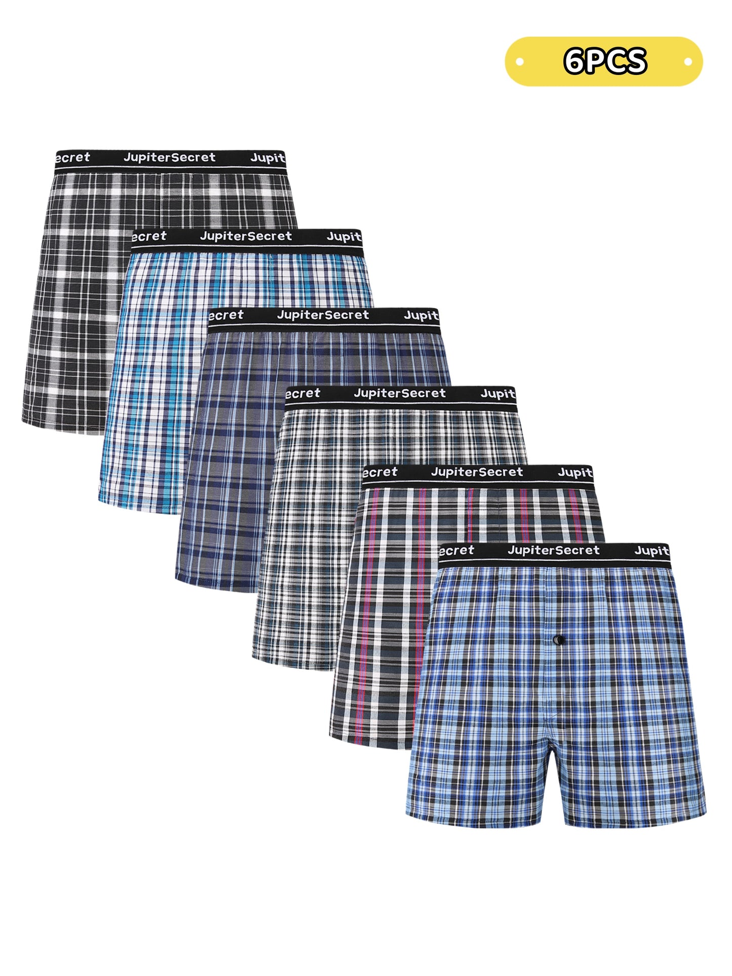 6/10 pcs JupiterSecret Men's Woven Boxer Shorts - 6 Pack, Elastic Waistband, Random Color