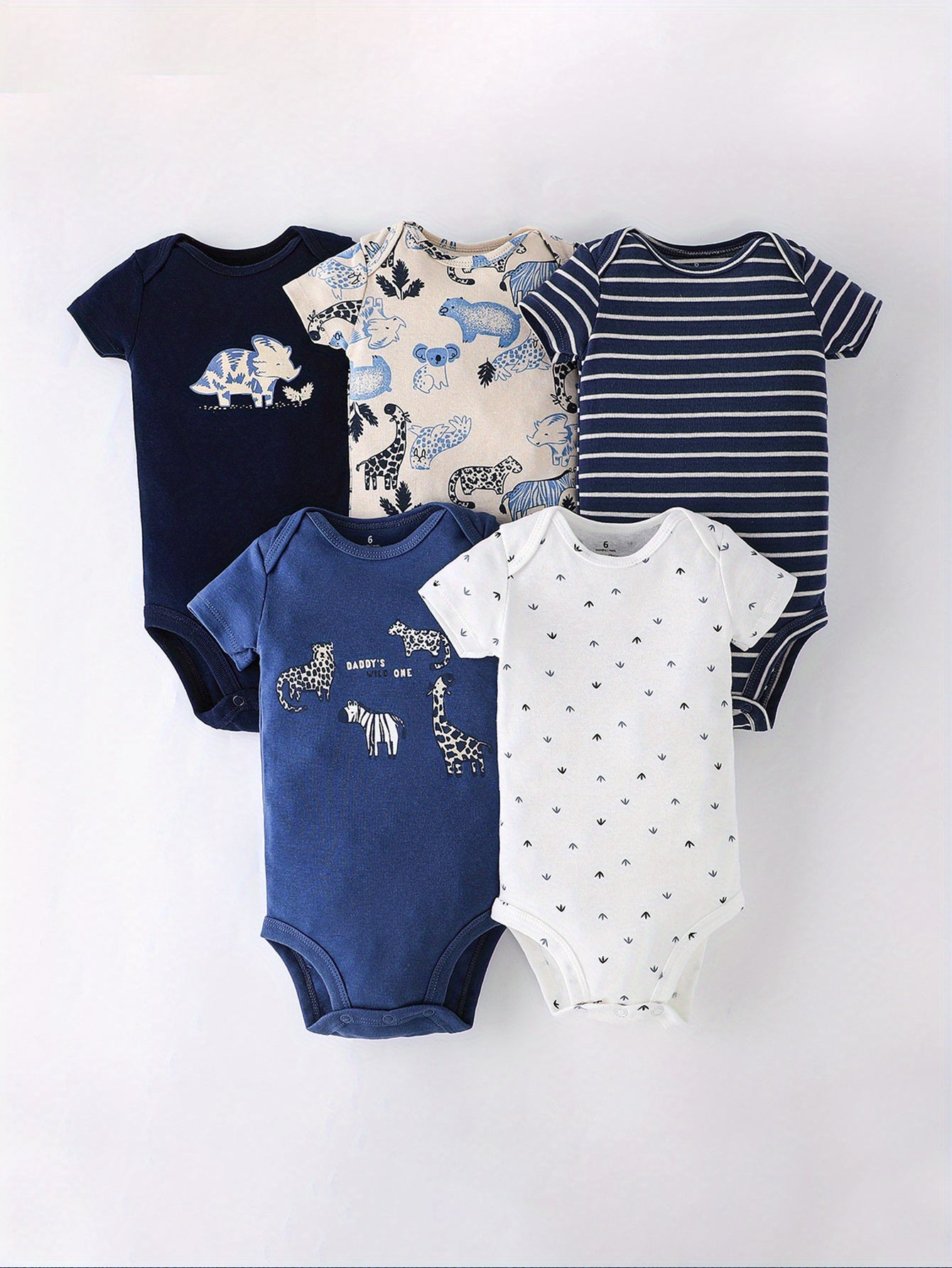 Five-piece Set of Infant and Toddler Short Sleeve Triangle Onesies