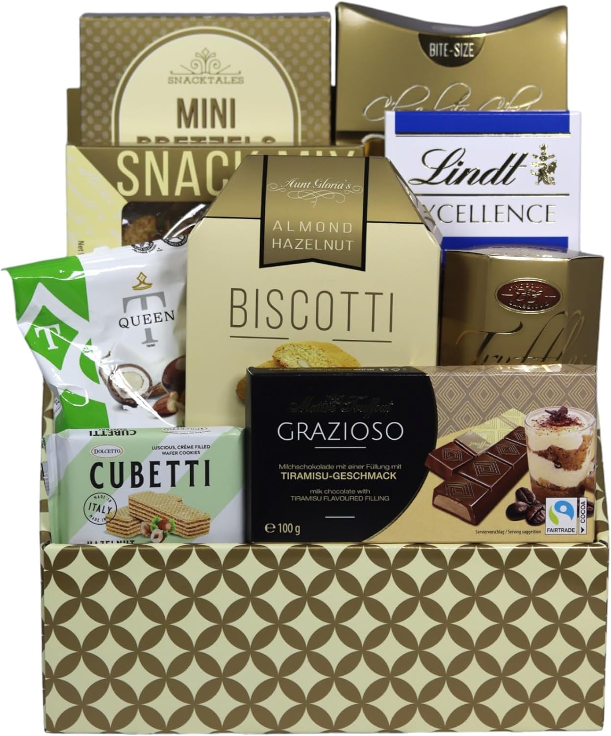 Deluxe Gourmet Snack and Chocolate Gift Basket - Includes Mini Pretzels, Chocolate Chip Cookies, Almond Hazelnut Biscotti, Wafers, and More-0