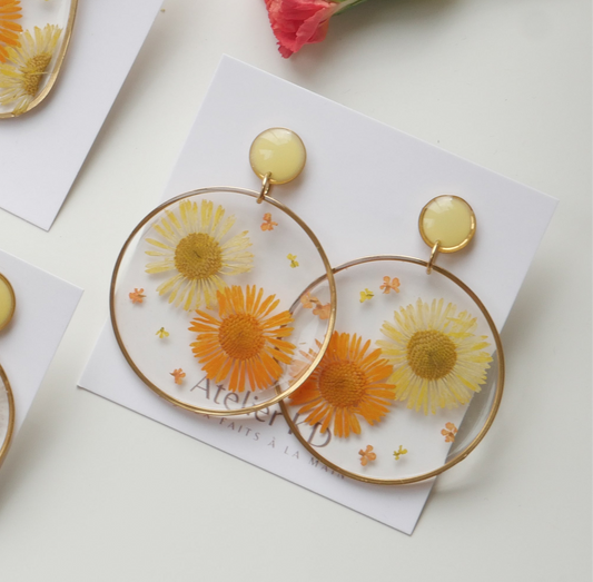 Boucles d'oreilles duo orange et jaune- goute (XXL)