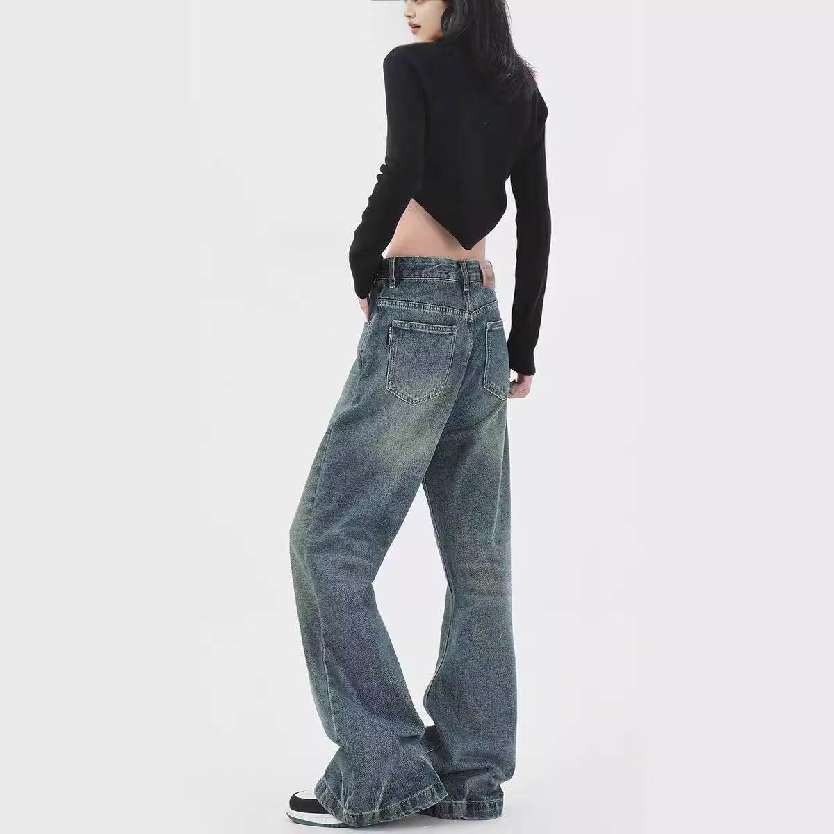 Retro Design Wide Leg Pants High Waisted Boyfriend Jeans