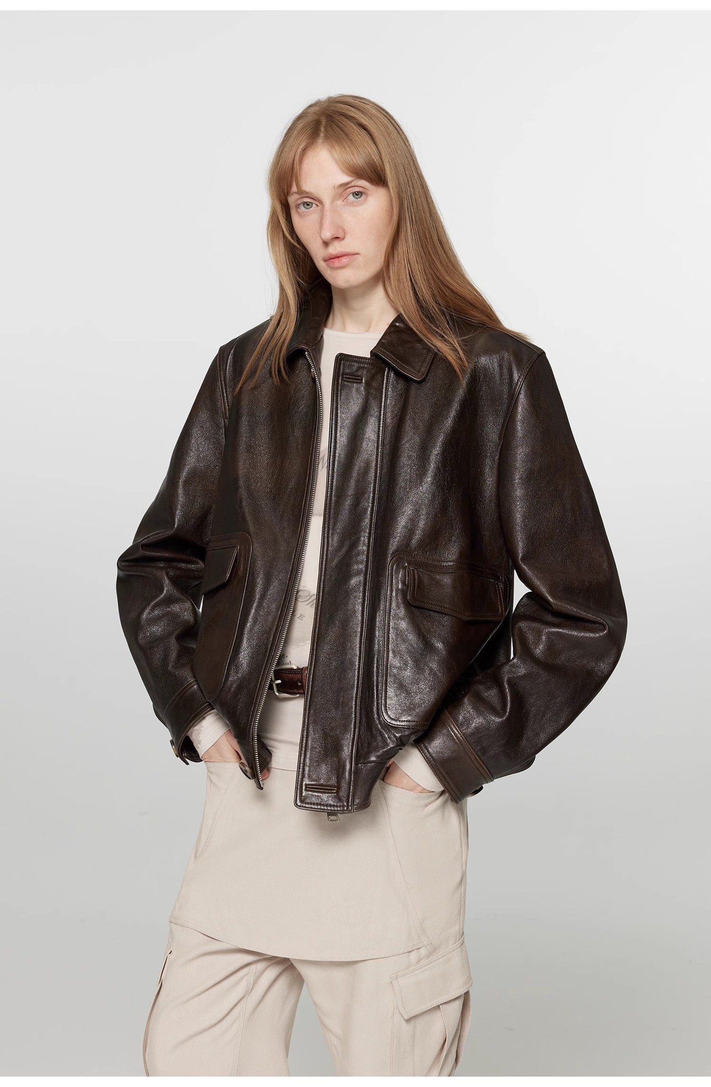 Vintage Brown Aviator Leather Jacket “South City Old Lane”-1