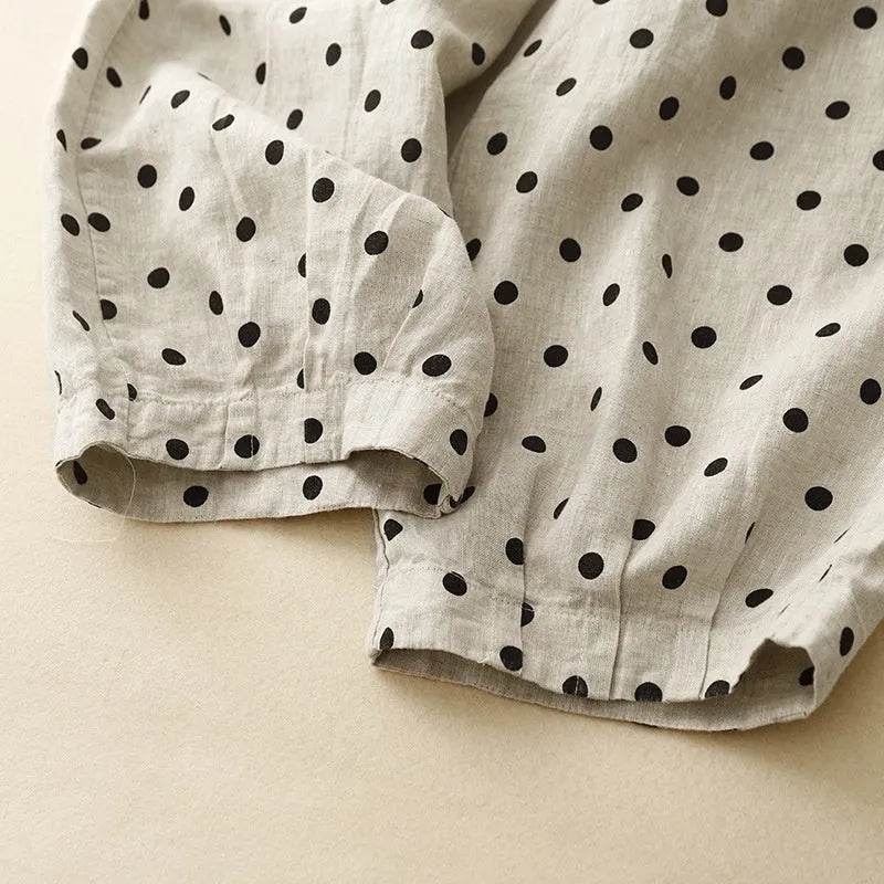 Cotton Hemp Polka Dots Tied Elastic Waist Harem wide leg trouser Pants For Women