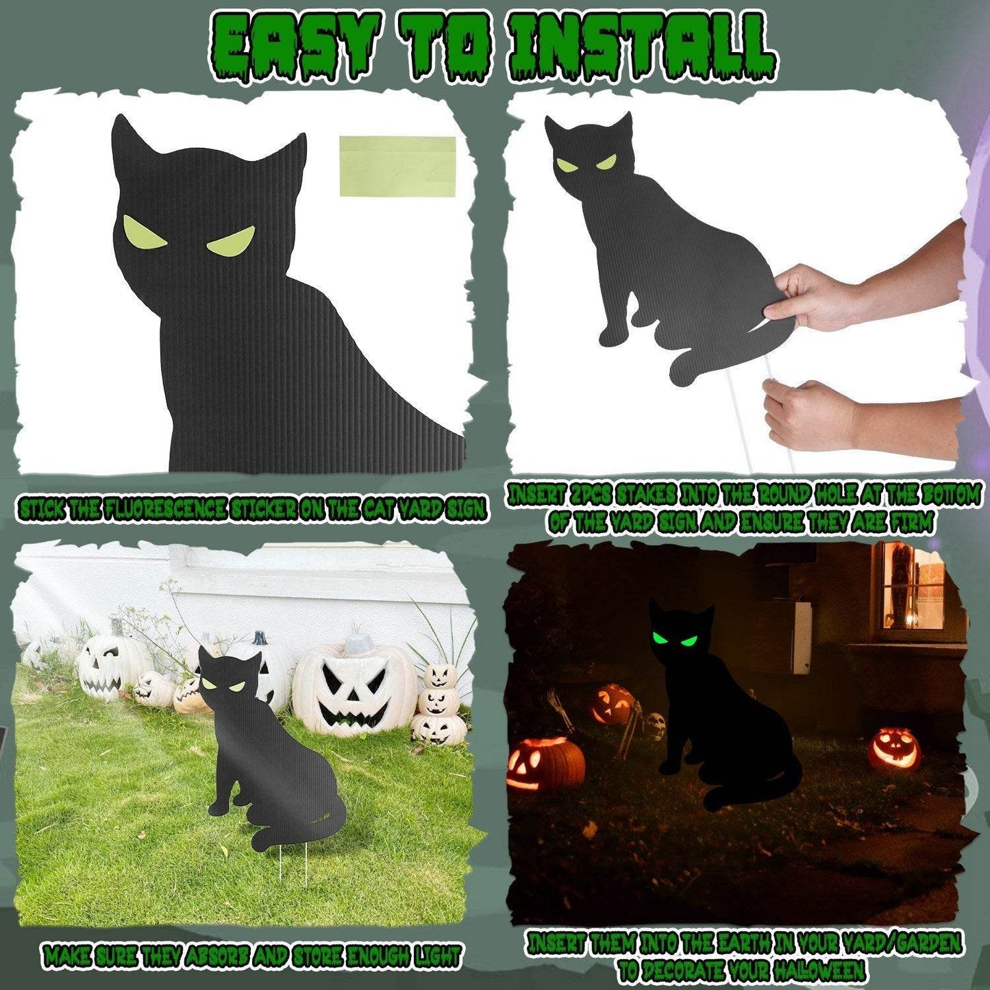 6Pcs Skull Or 6Pcs Tomb Or 5Pcs Black Cat Halloween Yard Sign Decorations  Glow In The Dark For Haunted House Garden Yard And Scary Theme Party
