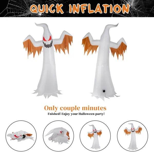 12ft 4pcs LED Lights Giant Scary Ghost Flames And Flashing Red Eyes Inflatable Halloween Decoration