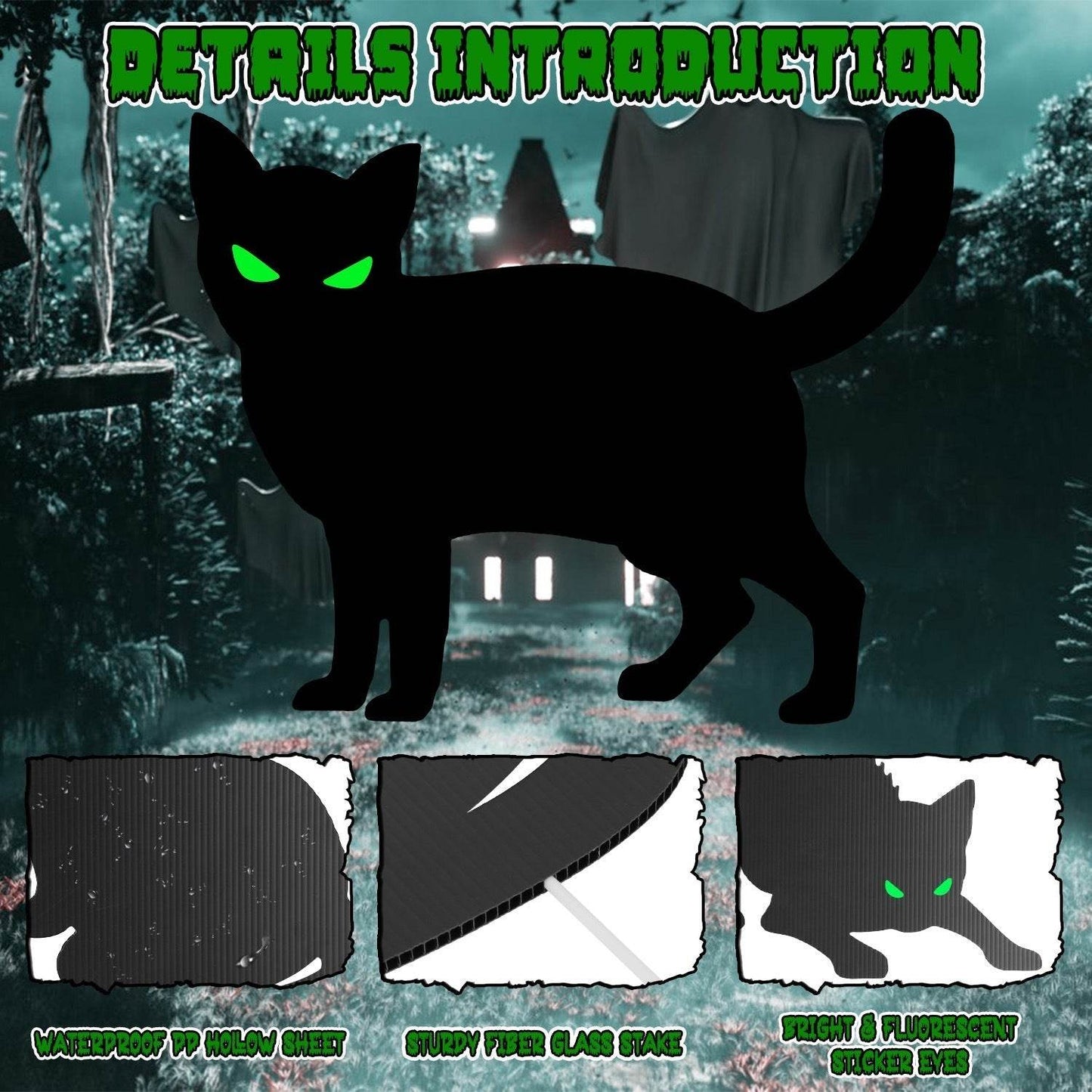 6Pcs Skull Or 6Pcs Tomb Or 5Pcs Black Cat Halloween Yard Sign Decorations  Glow In The Dark For Haunted House Garden Yard And Scary Theme Party