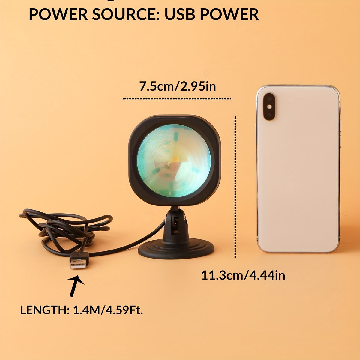 1pc USB-Powered LED Sunset Lamp Projector - Cozy Ambient Night Light with Warm Orange Glow for Bedroom, Living Room Decor & Photography, Energy-Efficient Tabletop Design, Lamp for Bedroom