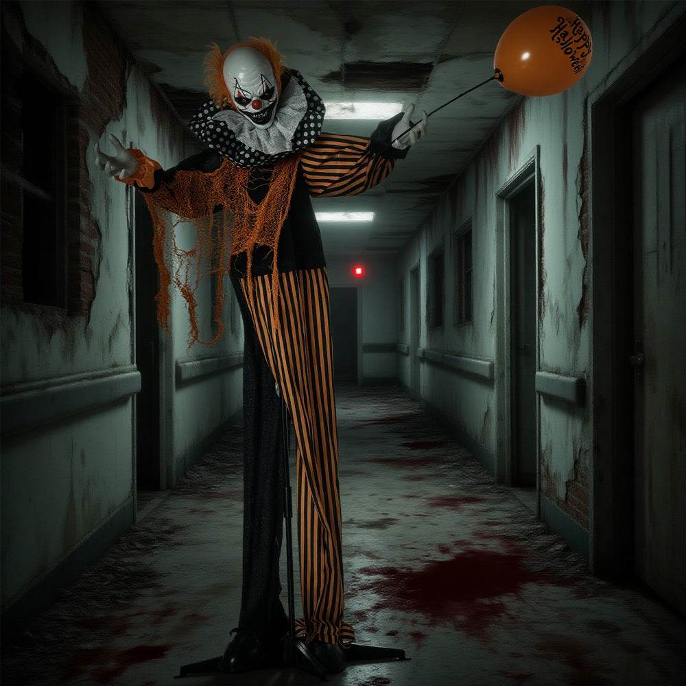 65inch Life Size Outdoor Halloween Decorations Talking Circus Clown With A Balloon, Animated Prop With Sound And Motion Activated, Light Up Eyes, Laughter
