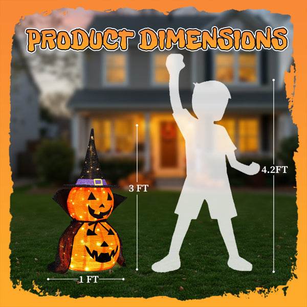 2Packs 3FT Halloween Collapsible Lighted Pumpkin Decoration, 176 LED Pop-Up Pumpkin Lamp With Cape, Plug In Halloween Jack-O-Lantern With Metal Stand For Indoor Outdoor Garden Patio Party Decor