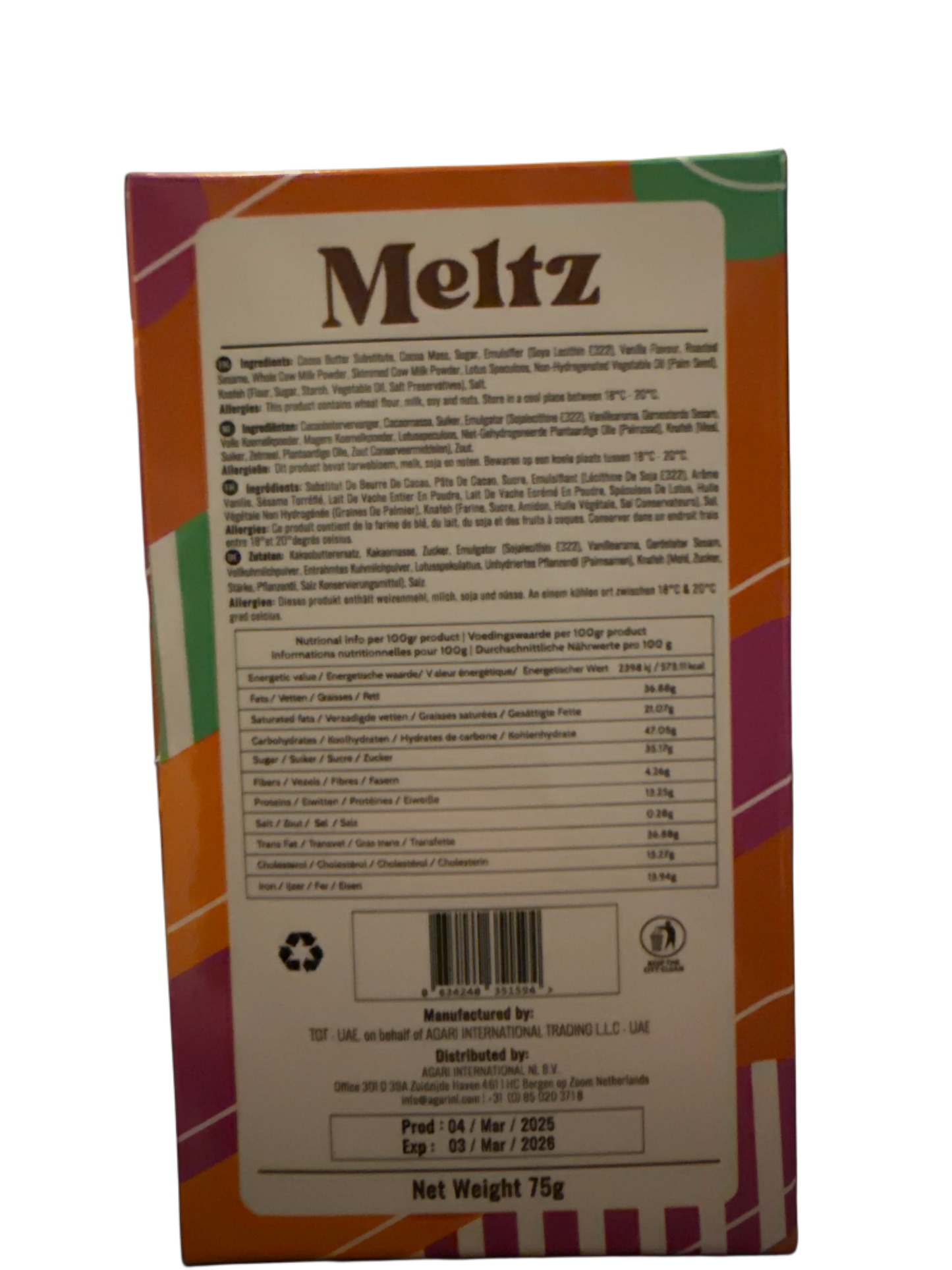 Meltz Dubai Chocolate Lotus Knafeh Flavour 75G - Dubai Edition