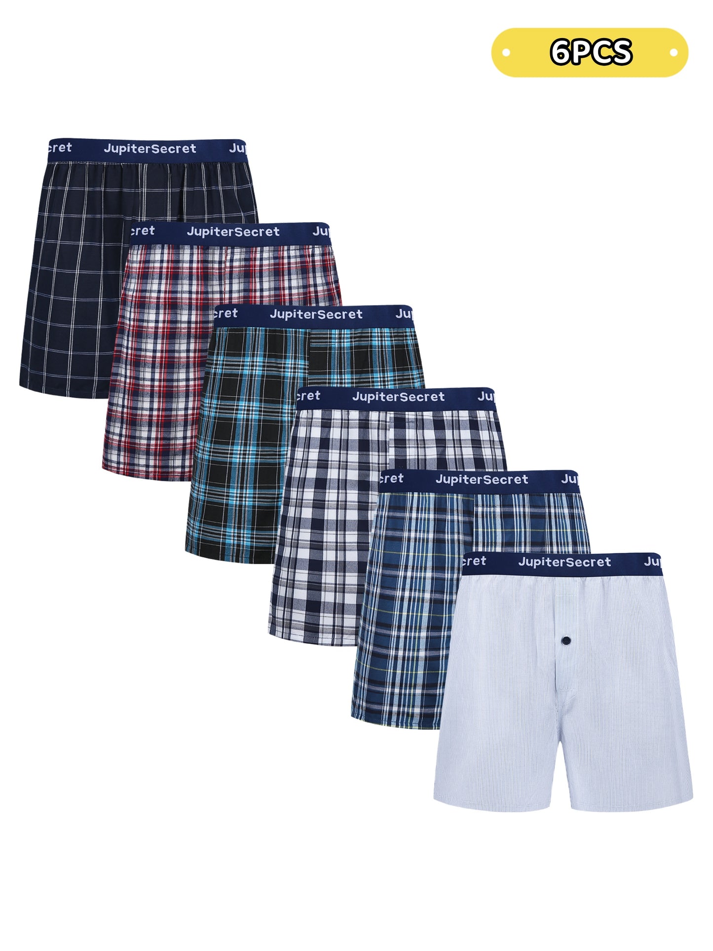 6/10 pcs JupiterSecret Men's Woven Boxer Shorts - 6 Pack, Elastic Waistband, Random Color