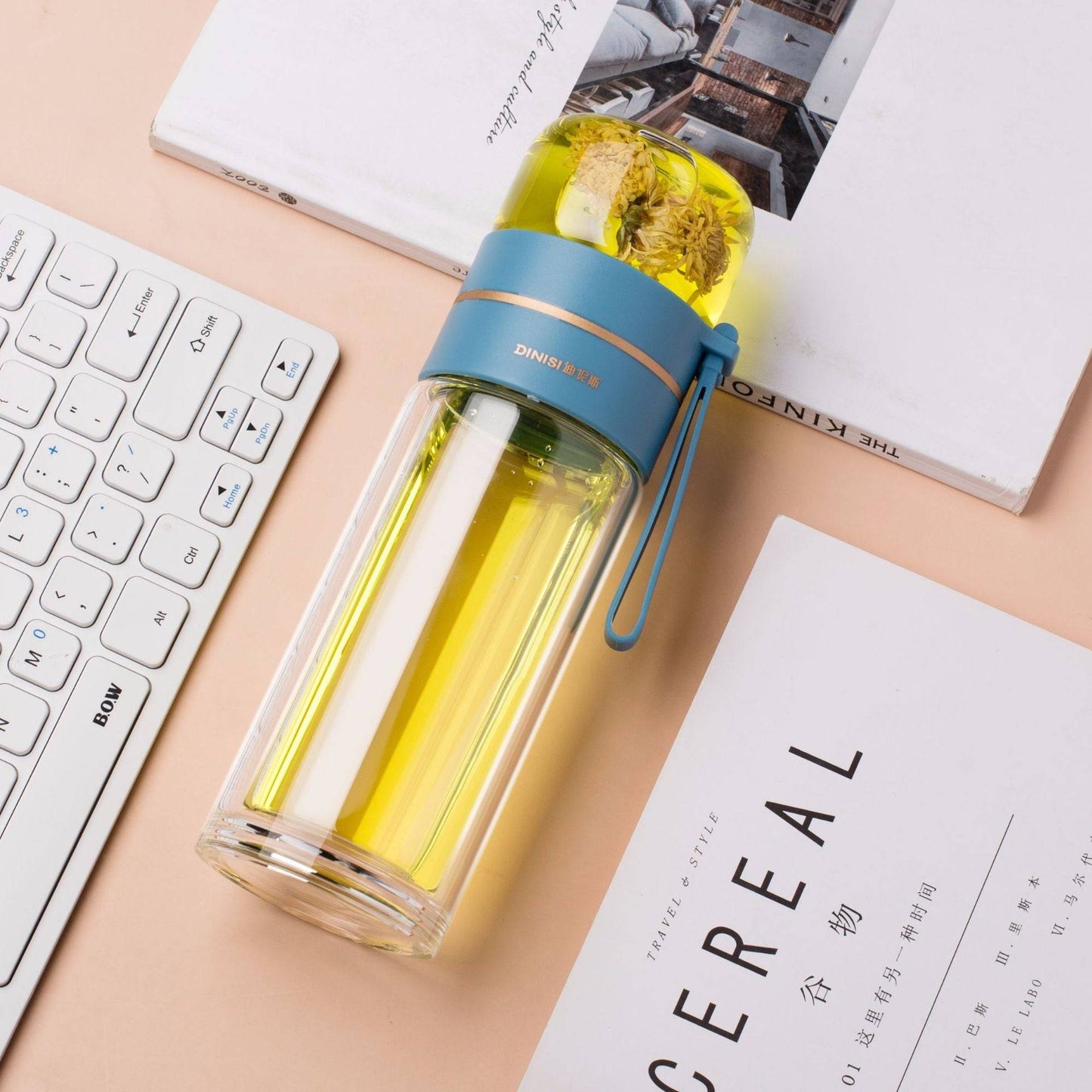Glass Water Bottle With Tea Infuser Filter Tea Separation Double Wall Glass Bottle Leakproof-8
