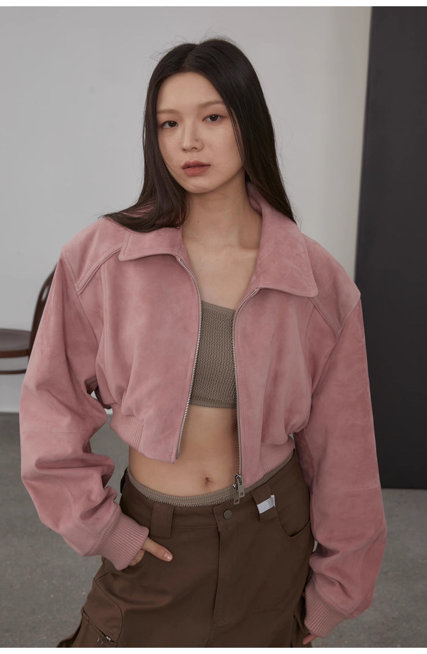 Retro  Classic Stand Up Sheep Leather Short Jacket "Witch Game"-1