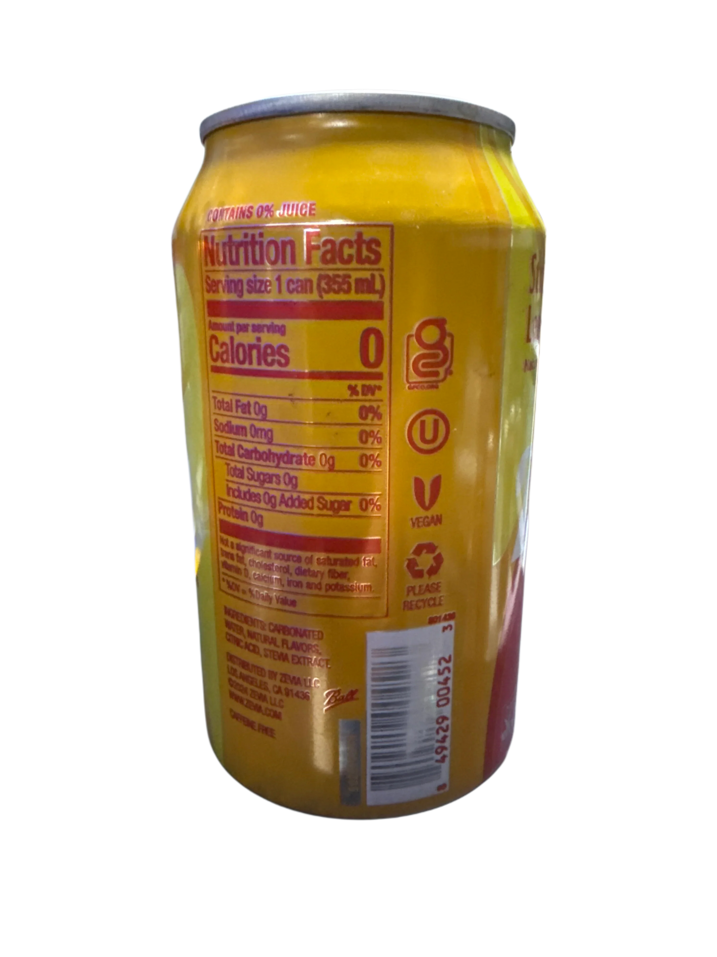 Zevia Zero Sugar Strawberry Lemon Burst Flavoured Soda 355ML - Canadian Edition