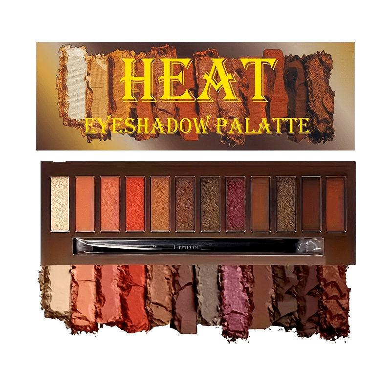 12 colors Warm and Bright Eyeshadow Palette with Shimmer Glitter and Matte Finish - Long Lasting Cosmetics with Mirror and Matching Brush For Music Festival
