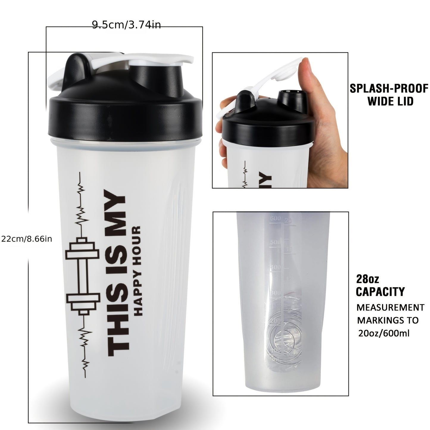 20.29oz Leak-Proof Protein Shaker Bottle for Smoothies and Fitness, BPA-Free Blender Cup for Sports and Gym Workouts