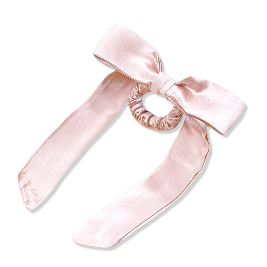 Mulberry Silk Skinny Bow Scrunchie - Pink-0