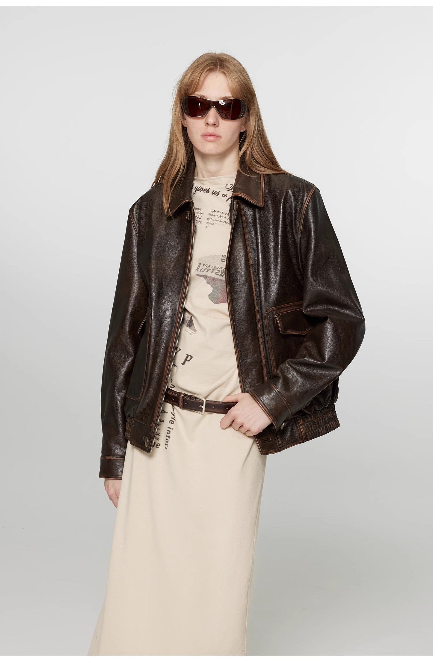 Vintage Brown Aviator Leather Jacket “South City Old Lane”-2