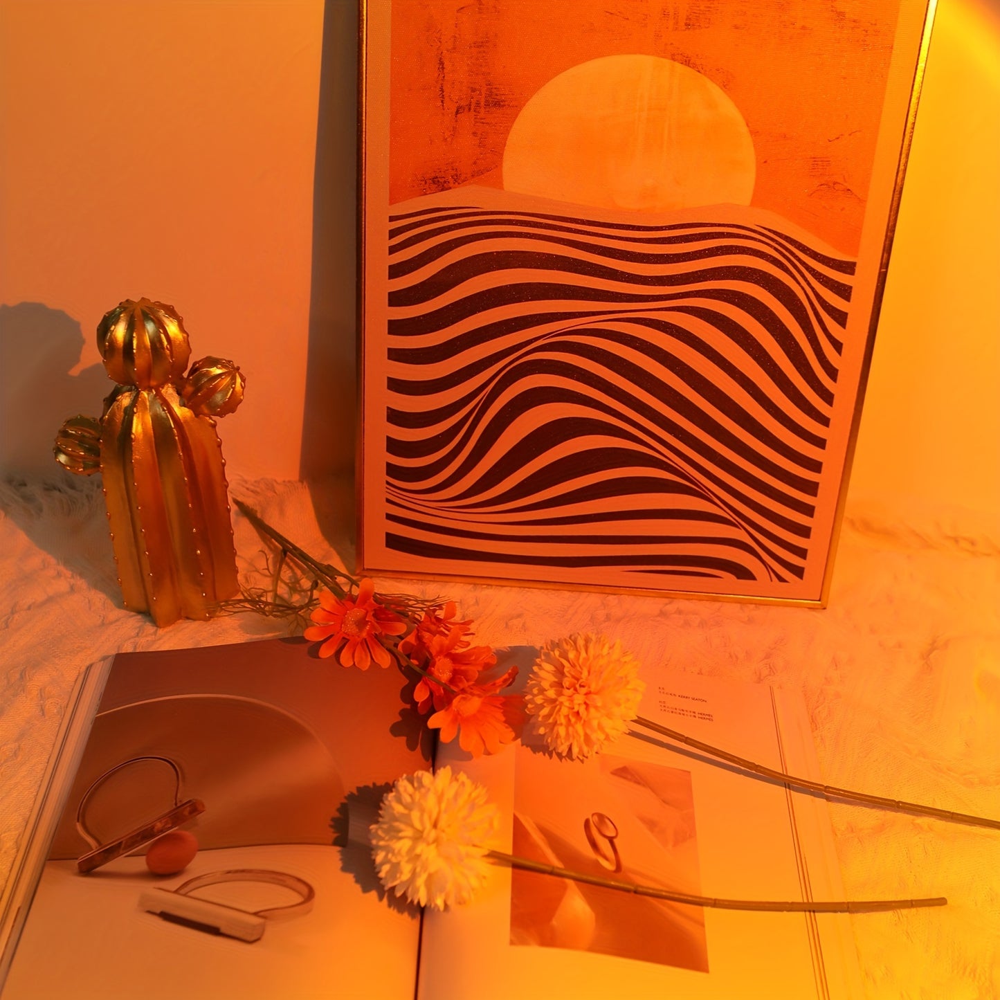 1pc USB-Powered LED Sunset Lamp Projector - Cozy Ambient Night Light with Warm Orange Glow for Bedroom, Living Room Decor & Photography, Energy-Efficient Tabletop Design, Lamp for Bedroom
