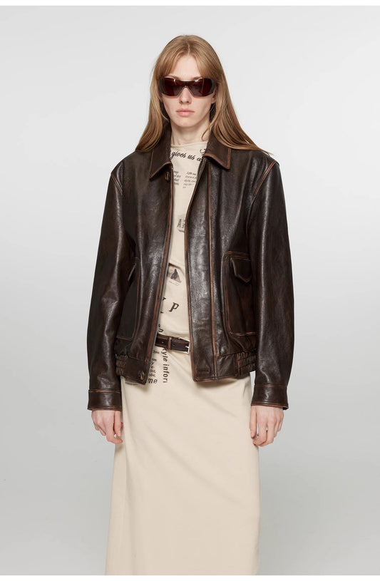 Vintage Brown Aviator Leather Jacket “South City Old Lane”-0