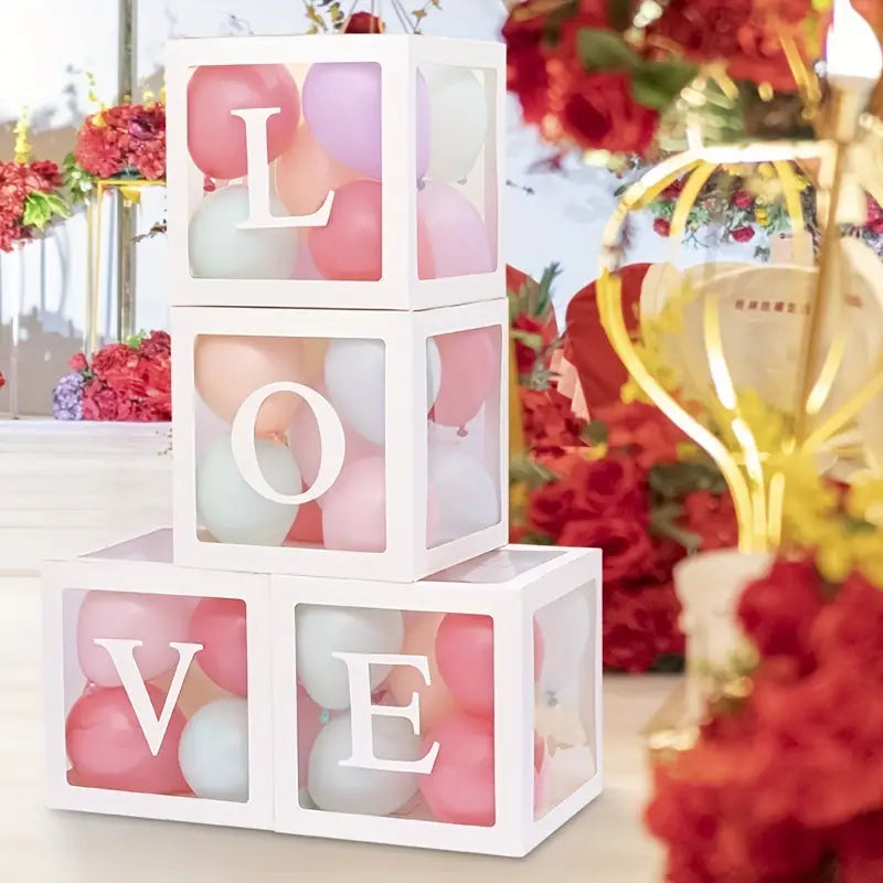 White LOVE Letter Wedding Decoration Set with Transparent Balloon Boxes (4 Boxes + LOVE Letters), 30cm-2