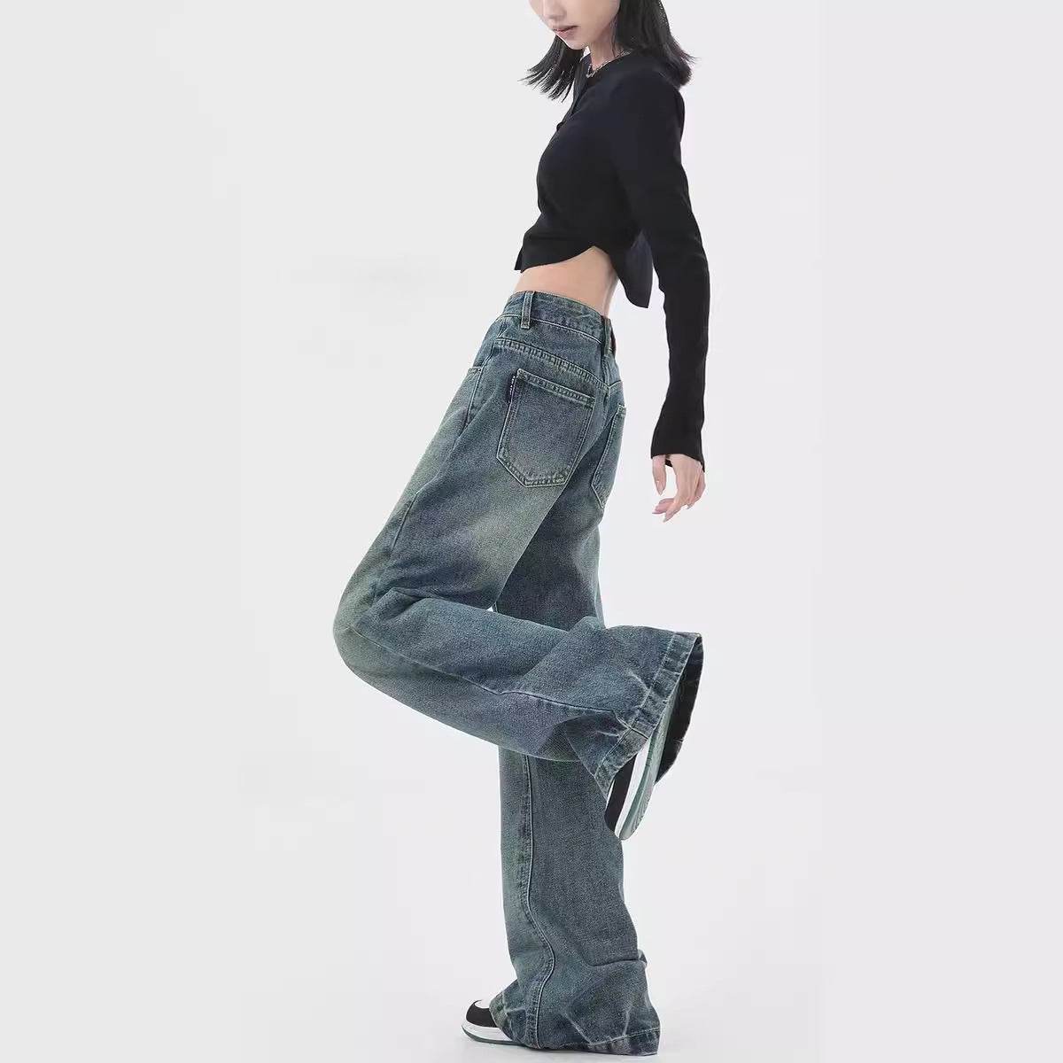 Retro Design Wide Leg Pants High Waisted Boyfriend Jeans