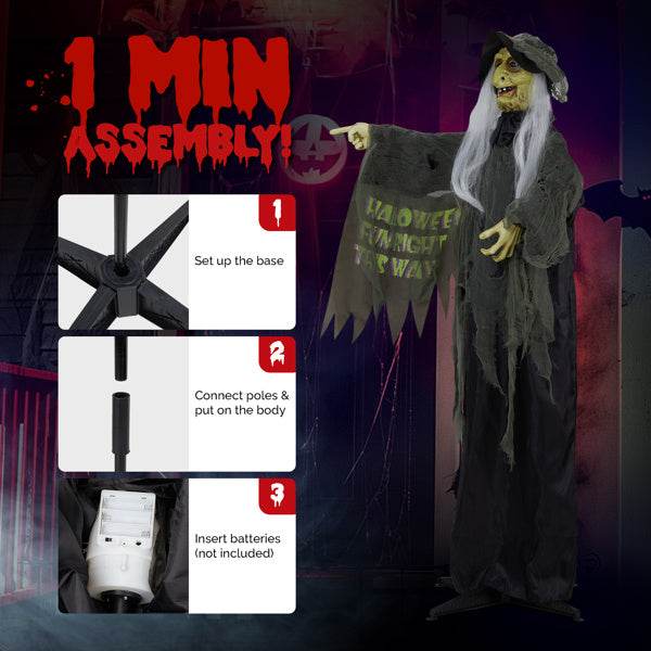 6ft Eye Red Light Vibration Witch Sound Voice Control, Standing Guiding Witch, Battery Model - Batteries Not Included, Halloween Standing Decoration