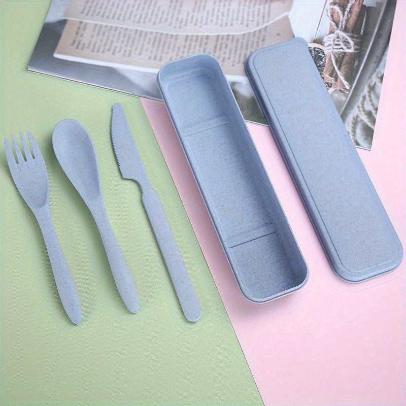 3 In 1 Camping Utensil Set, Reusable Utensils Set With Case, Travel Utensils, Portable Utensils Set, Plastic Case For Travel Picnic Camping Or Daily Use