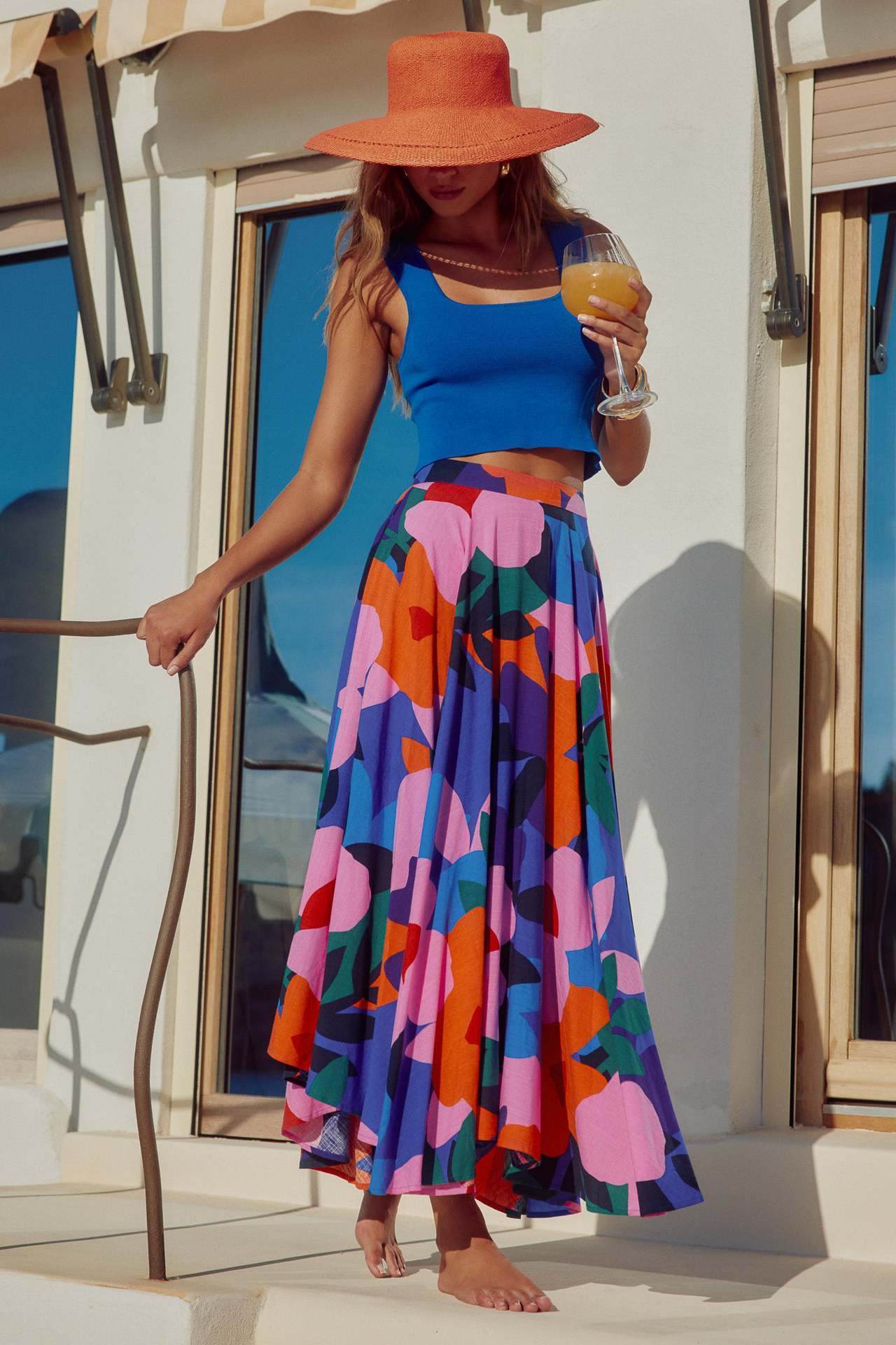 Elegant Fashion Vintage floral Bohemian Pleated Maxi Skirt