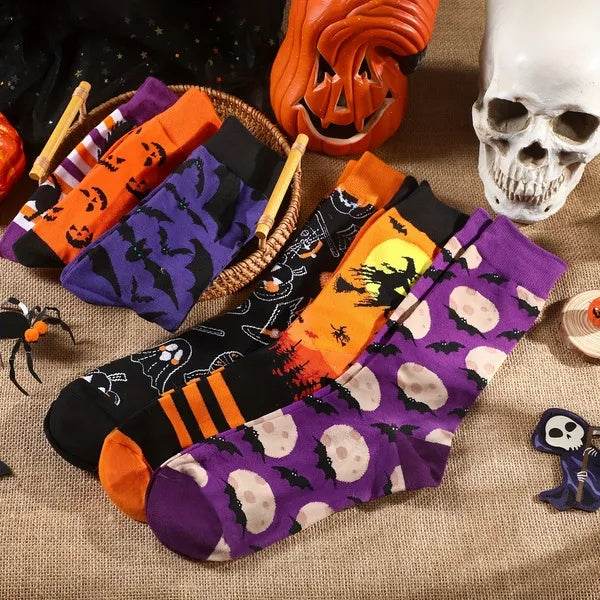 6 Pairs Halloween Christmas Socks For Men Women Girls Funny Pumkin Spider Black Cat Cotton Sock Set