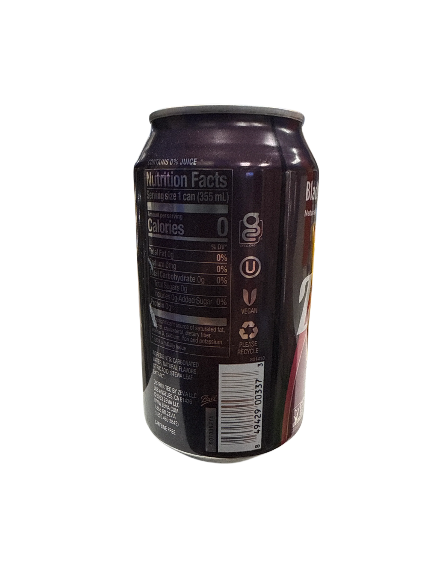 Zevia Zero Sugar Black Cherry Flavoured Soda 355ML - Canadian Edition