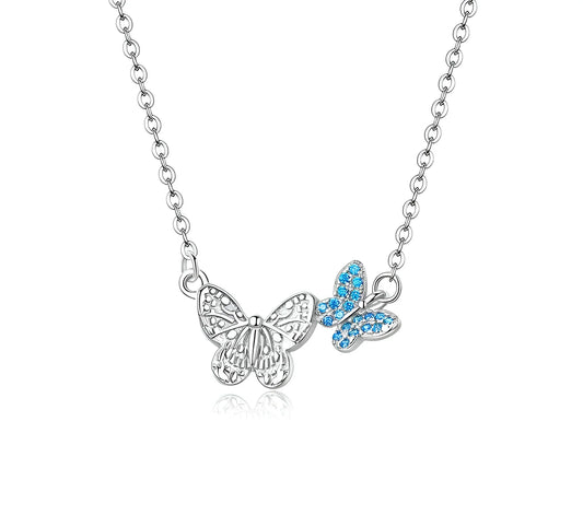 Soar with Style: Blue Zircon Korean Style Sterling Silver Butterfly Necklace