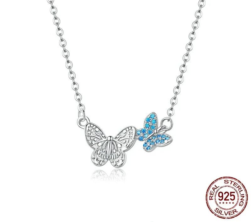 Soar with Style: Blue Zircon Korean Style Sterling Silver Butterfly Necklace