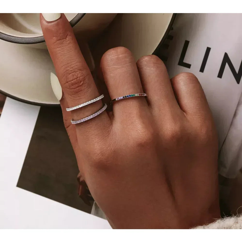 925 Sterling Silver Cz Simulated Diamond Stackable Ring Platinum Plated Eternity Bands For Women