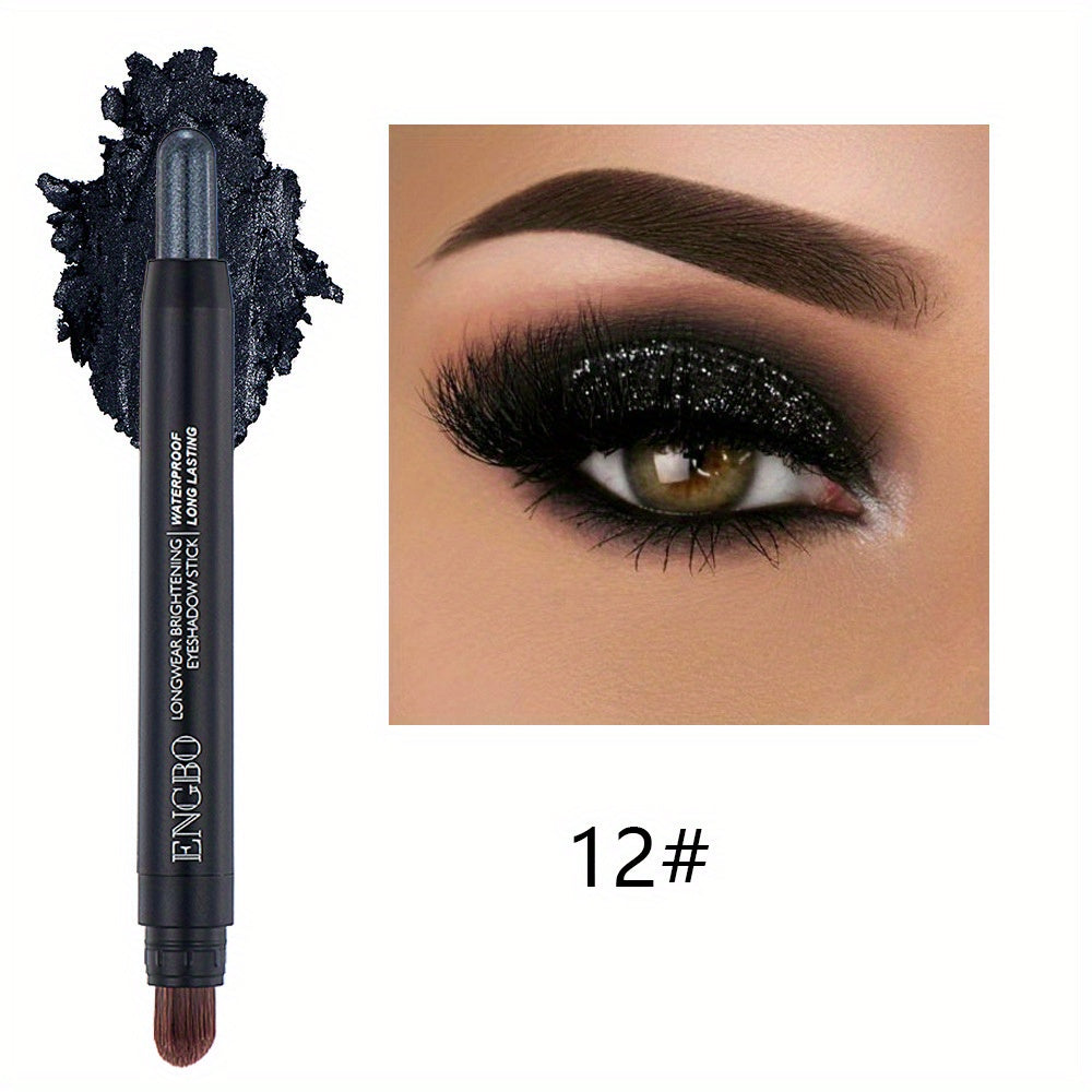 12-Color Smudge-Proof Eyeshadow Stick with Brush Head - Glitter, Matte, and Shimmer Crayon for Long-Lasting Makeup For Music Festival