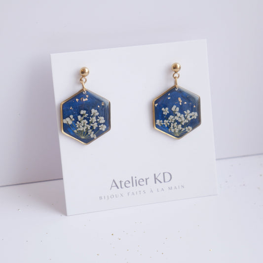 Boucles d'oreilles Céleste - fleurs de carottes- hexa 20mm